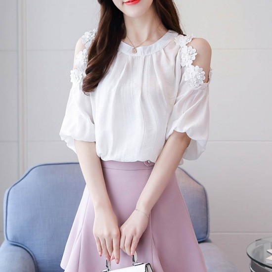 Elegant Super Fairy Off shoulder Women Shirt WC-420-White Elegant Super Fairy Off shoulder Women Shirt WC-420-White