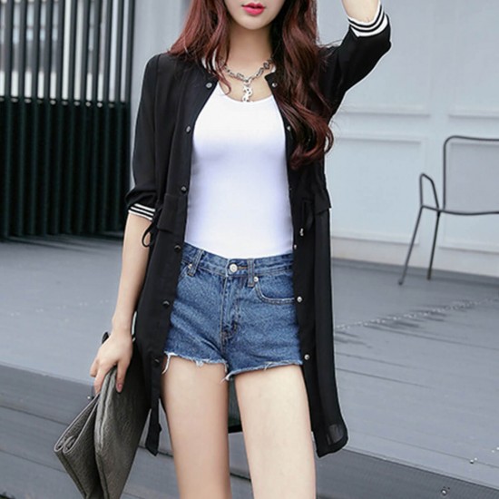 Mid Length Button Up Cotton Casual Cardigan WC-425-Black Mid Length Button Up Cotton Casual Cardigan WC-425-Black