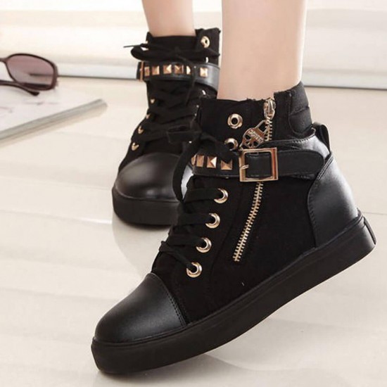 Canvas Comfortable Women Casual Zipper Sneaker S-259BK