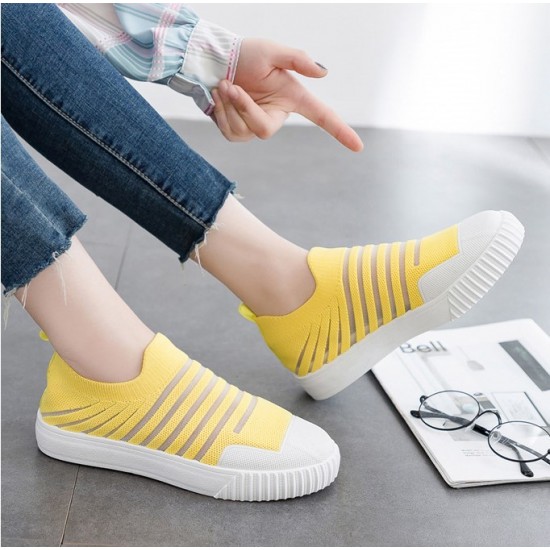 Yellow Mesh Breathable Strips Pattern Walking Sneakers S-230YL Yellow Mesh Breathable Strips Pattern Walking Sneakers S-230YL