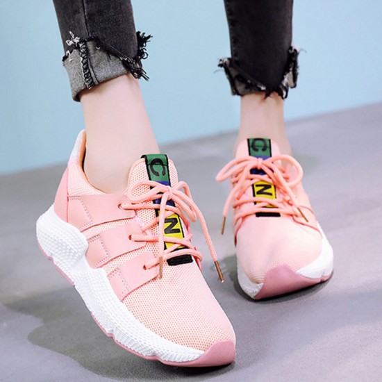 Pink Canvas Lace Up Breathable Fitness Sports Shoes S-233PK Pink Canvas Lace Up Breathable Fitness Sports Shoes S-233PK