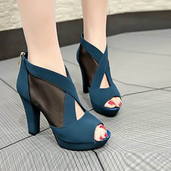Fish Mouth High Heeled Mesh Blue Sandal Shoes S-243BL