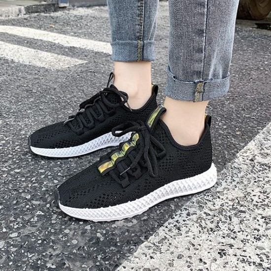 Black Laced Flat Running Women Canvas Sneaker S-247BK Black Laced Flat Running Women Canvas Sneaker S-247BK