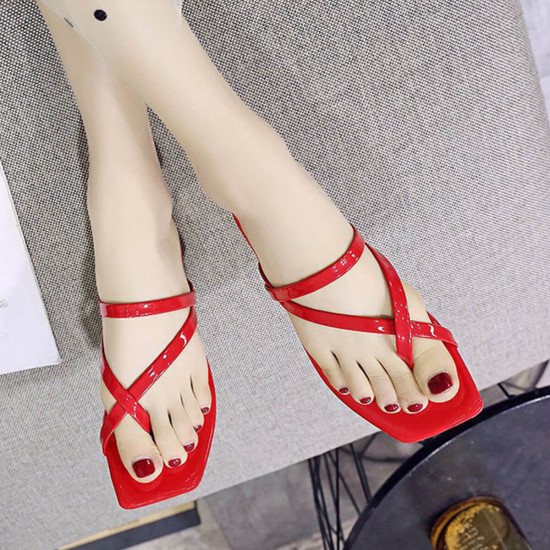 Square Head Flat Bottom Formal Beach Sandals S-258 - Red Square Head Flat Bottom Formal Beach Sandals S-258 - Red |image