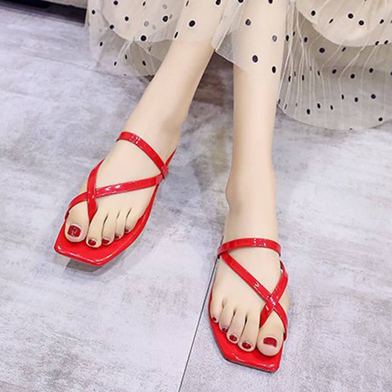 Square Head Flat Bottom Formal Beach Sandals S-258 - Red Square Head Flat Bottom Formal Beach Sandals S-258 - Red |image