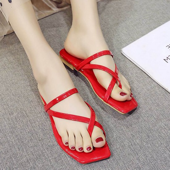 Square Head Flat Bottom Formal Beach Sandals S-258 - Red Square Head Flat Bottom Formal Beach Sandals S-258 - Red |image