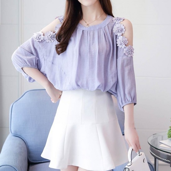 Elegant Super Fairy Off shoulder Women Shirt WC-420-Purple Elegant Super Fairy Off shoulder Women Shirt WC-420-Purple