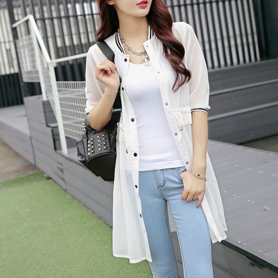 Mid Length Button Up Cotton Casual Cardigan WC-425W