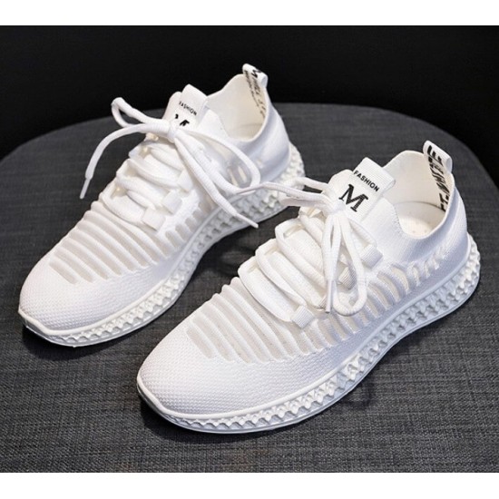 Thick Platform Breathable Air Mesh White Sneakers Shoes S-229W Thick Platform Breathable Air Mesh White Sneakers Shoes S-229W