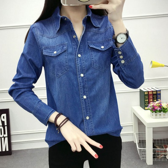 Thin Bottom Slim Fit Casual Denim Shirt-Dark Blue WC-433DB Thin Bottom Slim Fit Casual Denim Shirt-Dark Blue WC-433DB