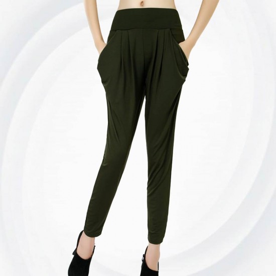 Women Green Real Shot Casual Harem Pants Spring and autumn Trousers WC-151GN