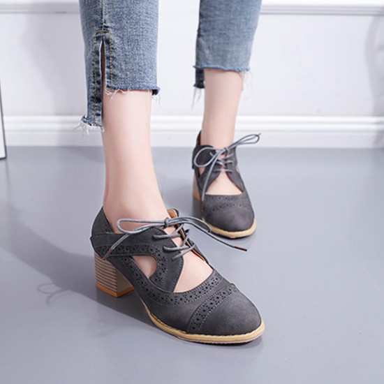 Summer Carved Leather Lace Up Oxfords Shoes For Women S-219GR Summer Carved Leather Lace Up Oxfords Shoes For Women S-219GR