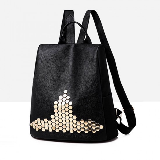 Rivets Decorated Burglar Leather Shoulder Bag - Black