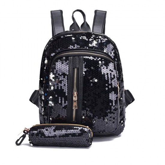 Sequins Gradient Decorative Casual Backpack-Black