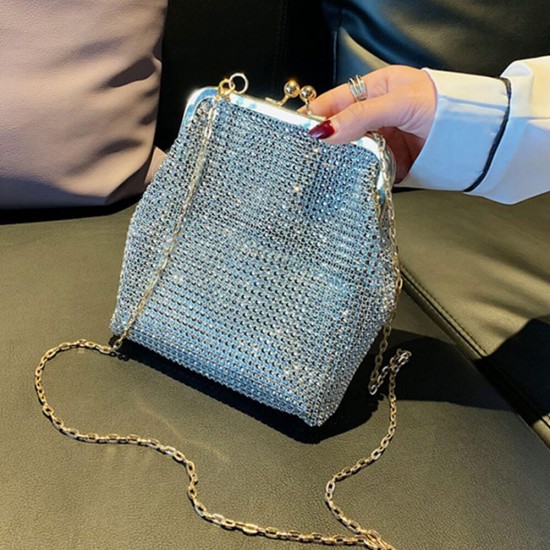 Rhinestone Diamond Party Special Chain Shoulder Bag- Silver
