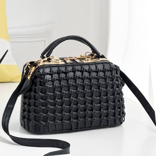 Dual Zipper Rope Designed Shoulder Handbag - Black 