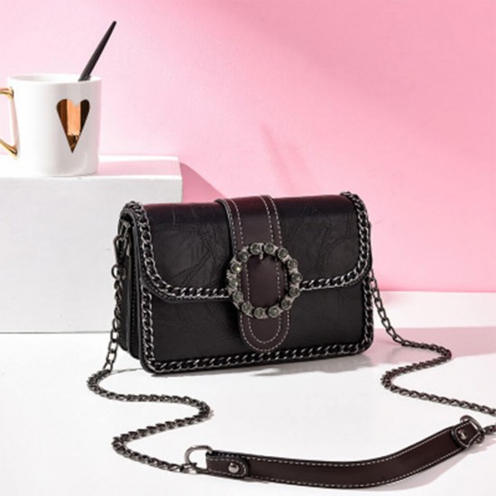 Magnetic Buckle Closure Hanging Chain Messenger Bag - Black