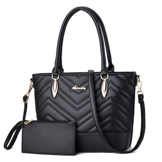 Square Designing Two Piece Casual Handbags Set - Black Square Designing Two Piece Casual Handbags Set - Black