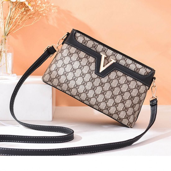 Designer Contrast V Shape Zipper Messenger Bag - Black