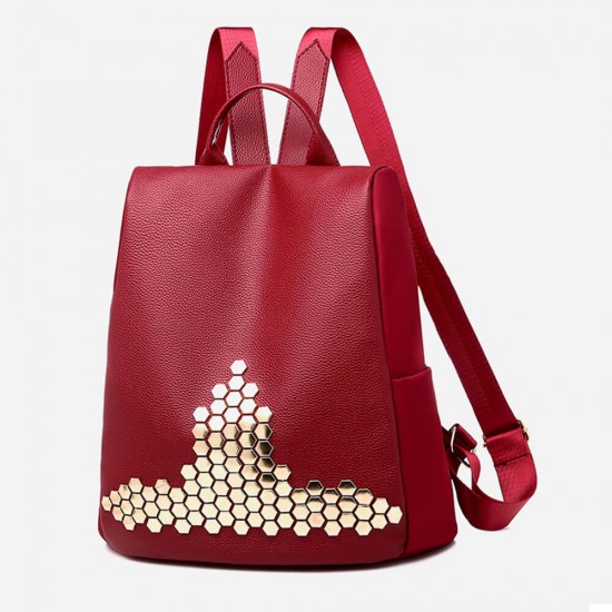 New Design Mini Rivet Women Leather BackPack- Red