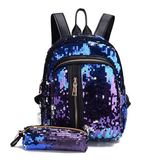 Sequins Gradient Decorative Casual Backpack-Blue