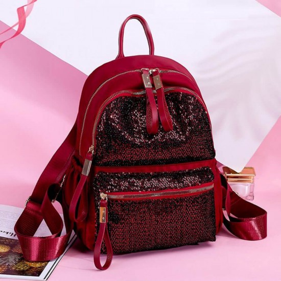 Sequins Decorated Zipper Multi Pockets Shoulder Bag - Red