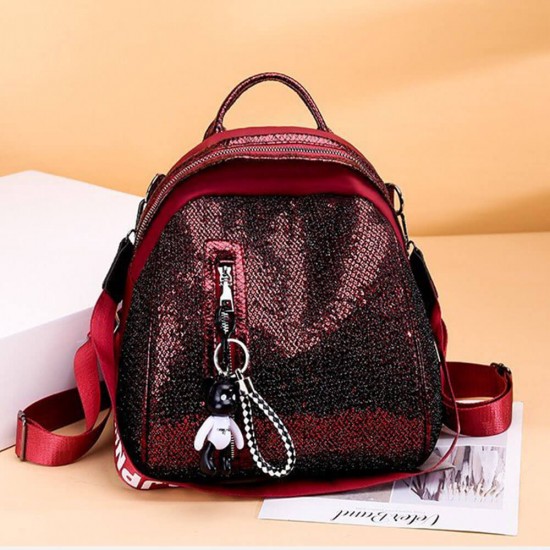 Sequin Decorated Hanging Bear Large Capacity Backpack-RED