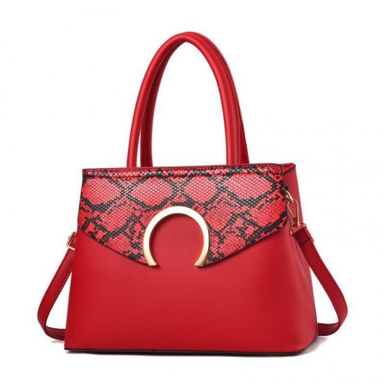 Snake Pattern Zip Closure Shoulder Handbag - Red