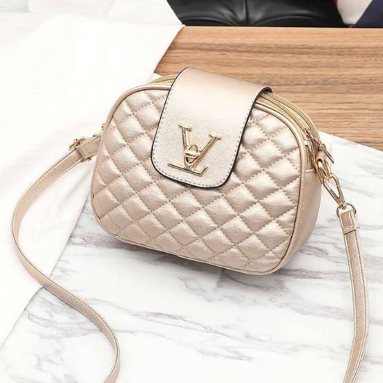 Patchwork Texture Multi Zipper Messenger Shoulder Bag - Gold