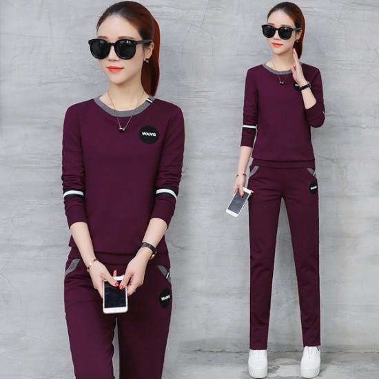 Round Neck Two Piece Sweater Pants Tracksuit - Purple