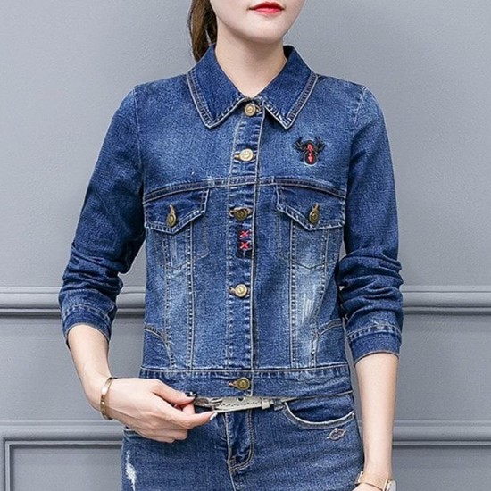 Front Pockets Slim Full Sleeves Women Denim Jacket - Blue