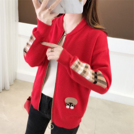 Knit Cardigan Wild Red Sweater Jacket H-90RD