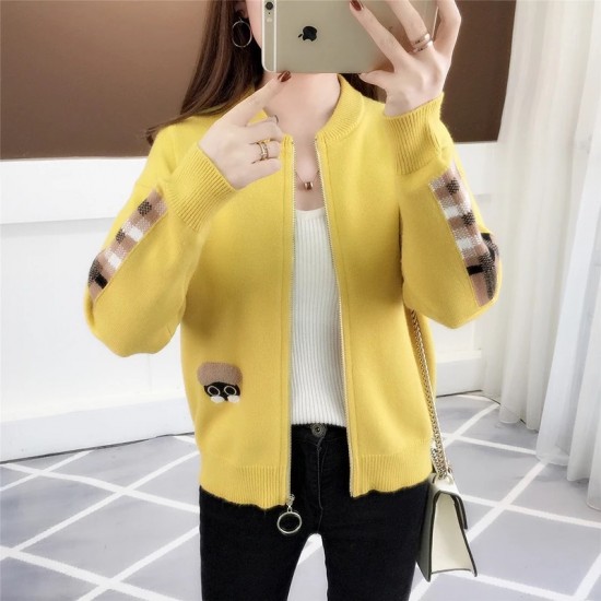 Knit Cardigan Wild Yellow Sweater Jacket H-90Y