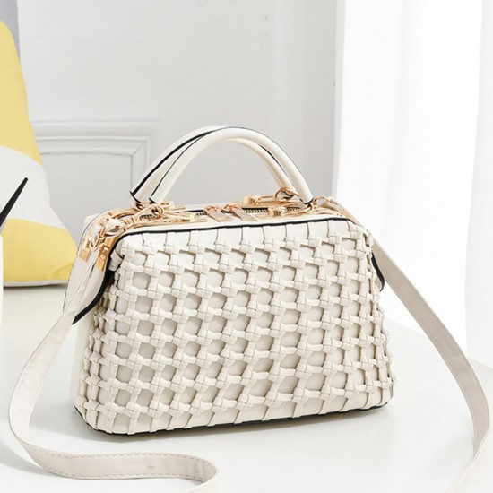 Dual Zipper Rope Designed Shoulder Handbag - Cream
