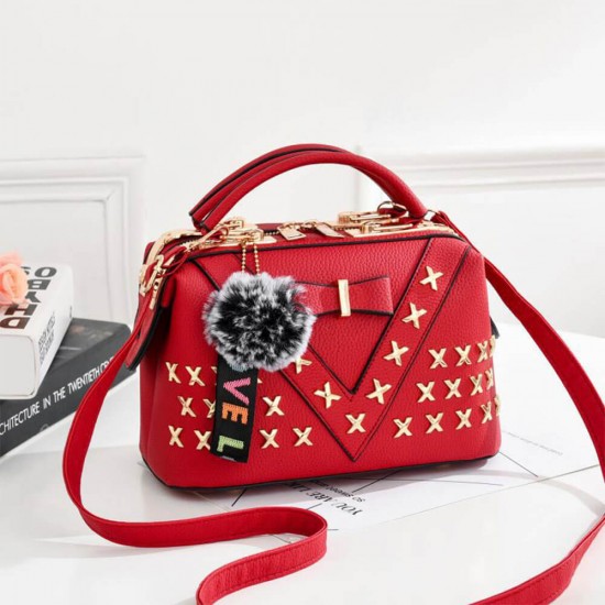 Bow Knot X Patched Messenger Hand Bag - Red