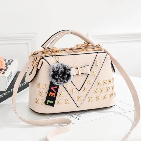 Bow Knot X Patched Messenger Hand Bag - Cream