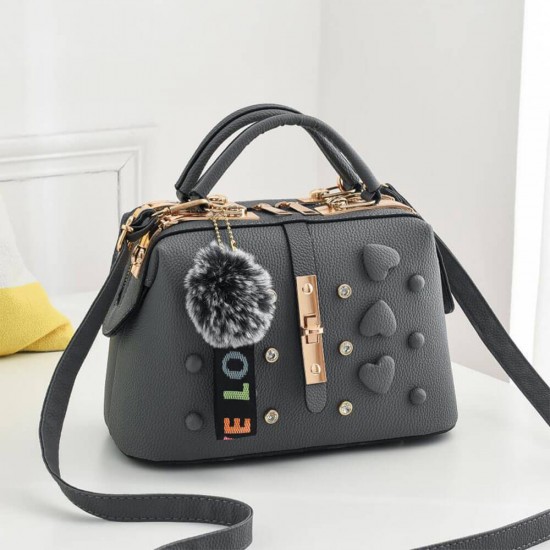 Buckle Design with Heart Patched Women Shoulder Bag - Grey