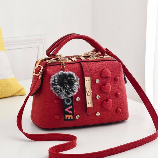 Buckle Design with Heart Patched Women Shoulder Bag - Red