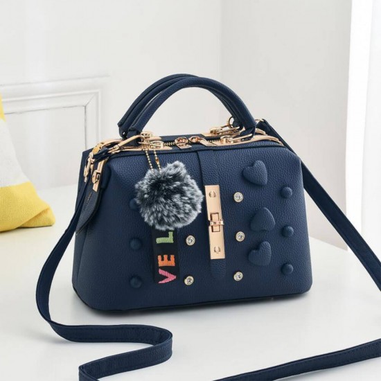 Buckle Design with Heart Patched Women Shoulder Bag - Blue