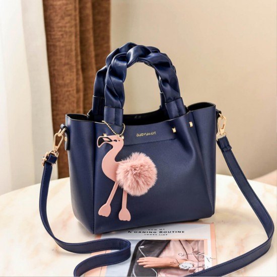 Flap Flamingo Soft Leather Women Hand Bag - Blue