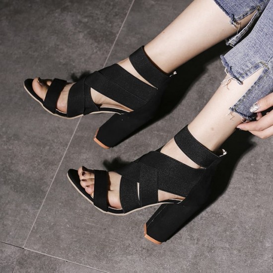 High Heels Cross Strap Open Toe Sandals - Black