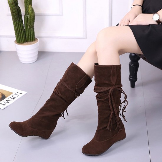 Rope Braided Long Tassels Casual Women High Boots - Brown