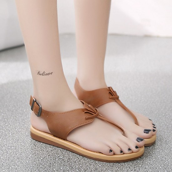 New Flat-Bottomed Flip Women Sandals - Brown