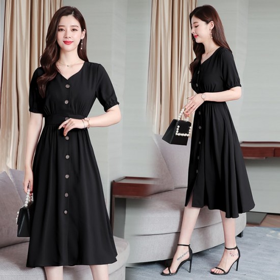 Closed waist Hepburn Style Midi Dress - Black