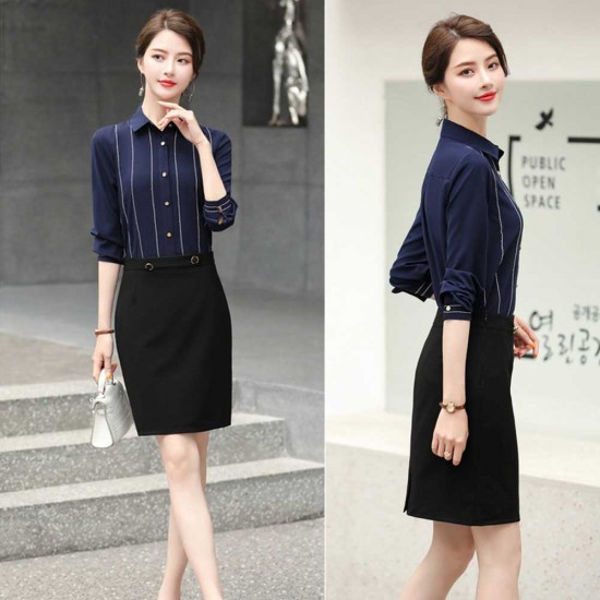 Elegant Vertical Linen Women Chiffon Shirt - Blue Elegant Vertical Linen Women Chiffon Shirt - Blue |image