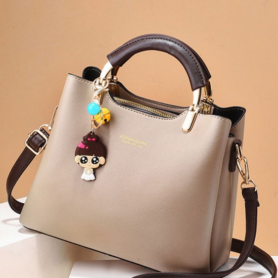 Women Solid Color With Lovely Doll Shoulder Bag - Brown