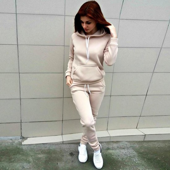 Trending Hoodie Style Sport Wear Two Piece TrackSuit  - Cream