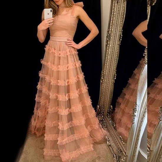 Square Neck Sleeveless Elegant Sling Long Maxi Dress -Pink Square Neck Sleeveless Elegant Sling Long Maxi Dress -Pink |image