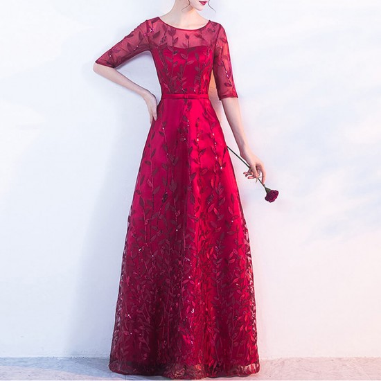 Latest Noble Elegant Sequins High Waist Party Dress - Red