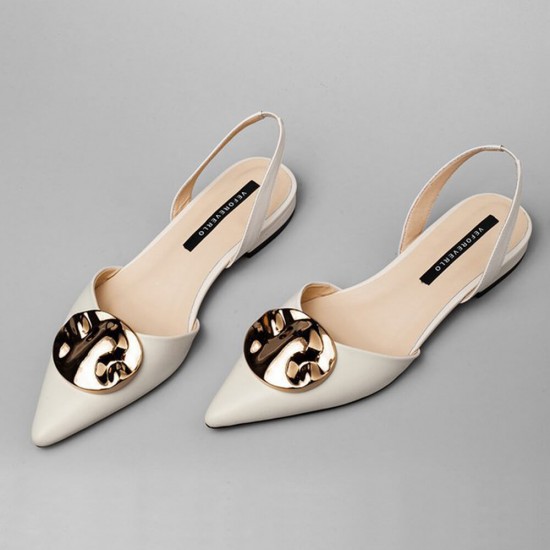 Classic Platform Pointed Toe Flat Fairy Sandals -Cream